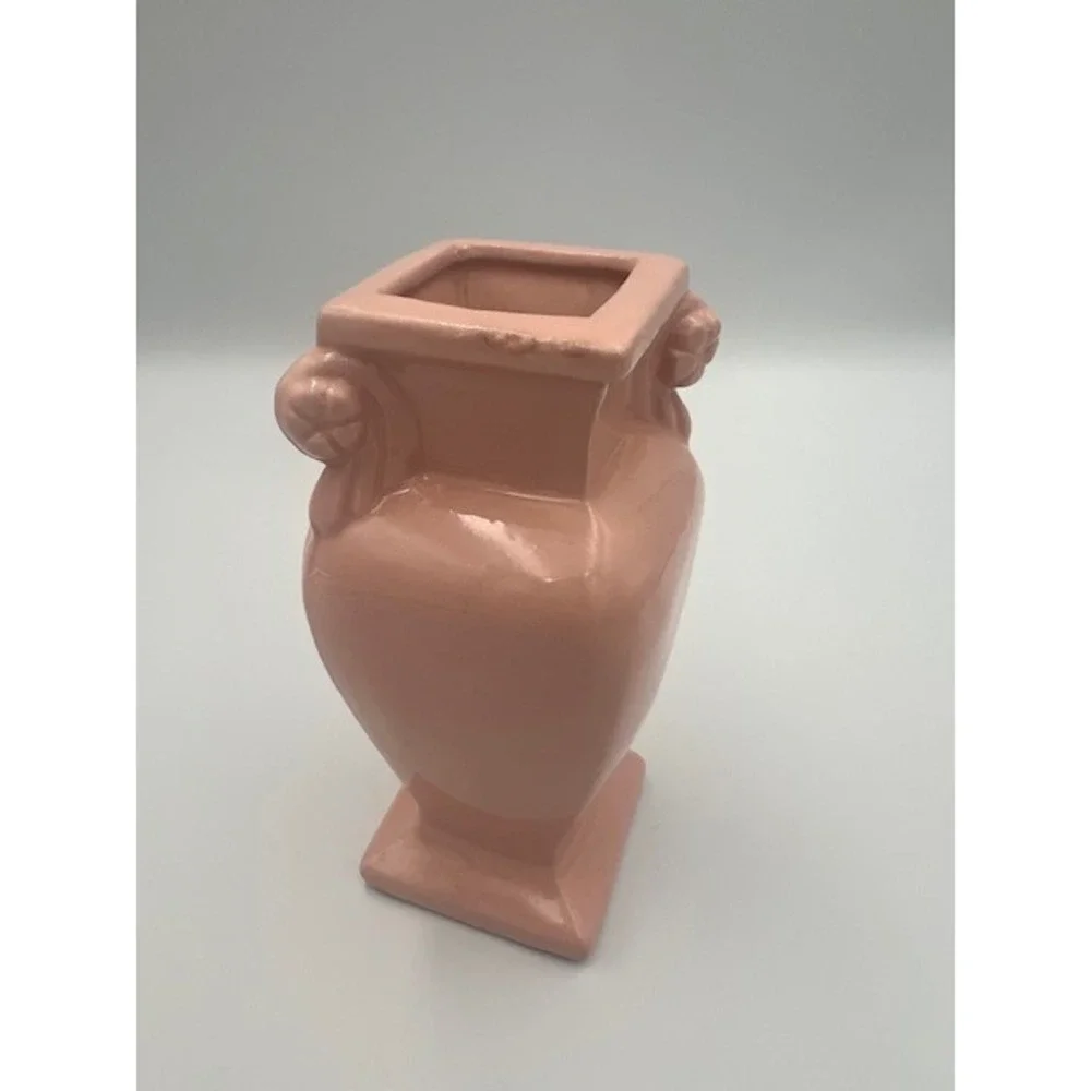 Vintage RRP Co Roseville Ohio Pink Floral Ceramic Vase 5.5 Inch Hand Painted